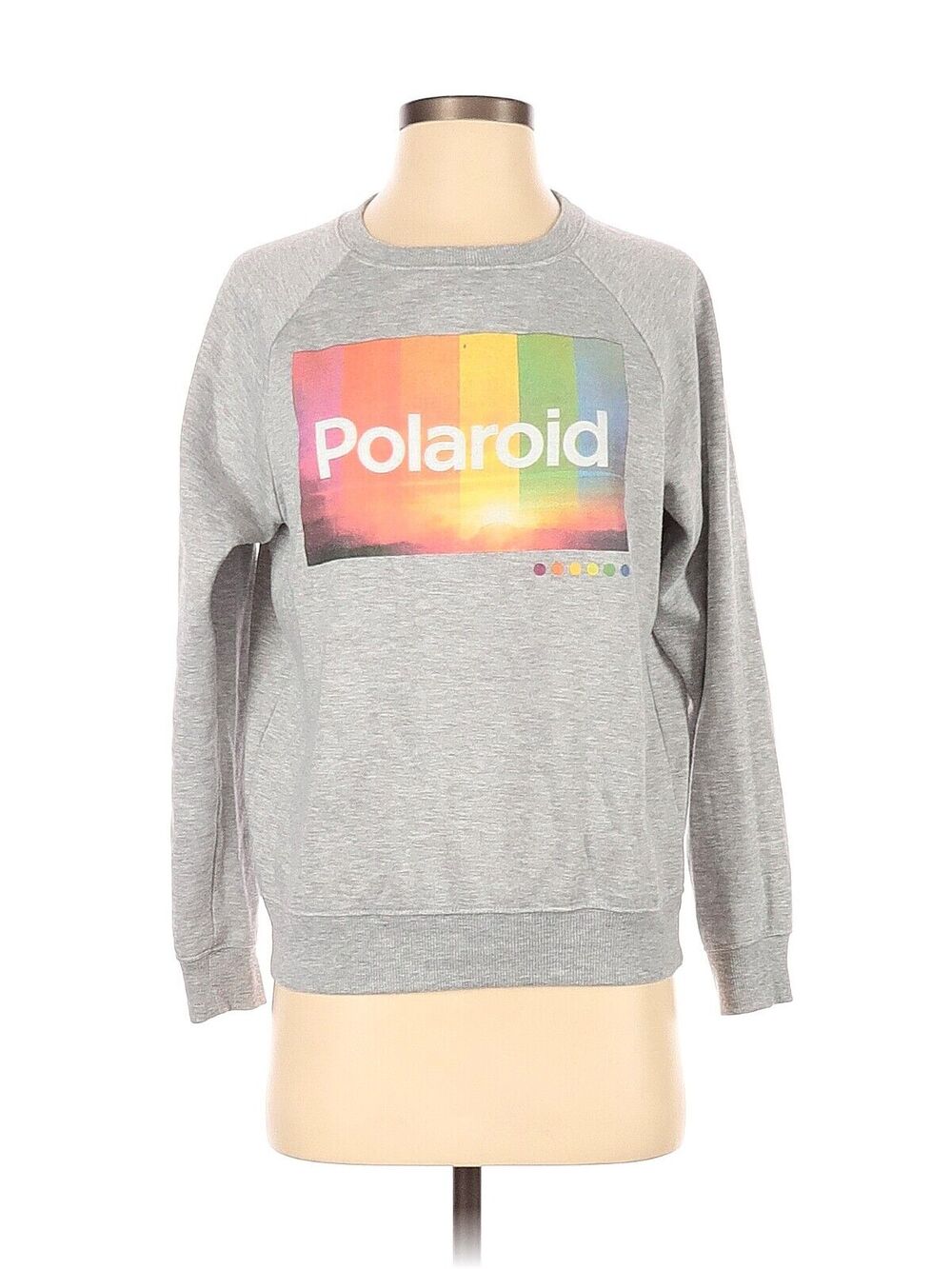 Retro Polaroid Gray Logo Fleece Sweatshirt Graphic Pullover Raglan Crewneck 3X